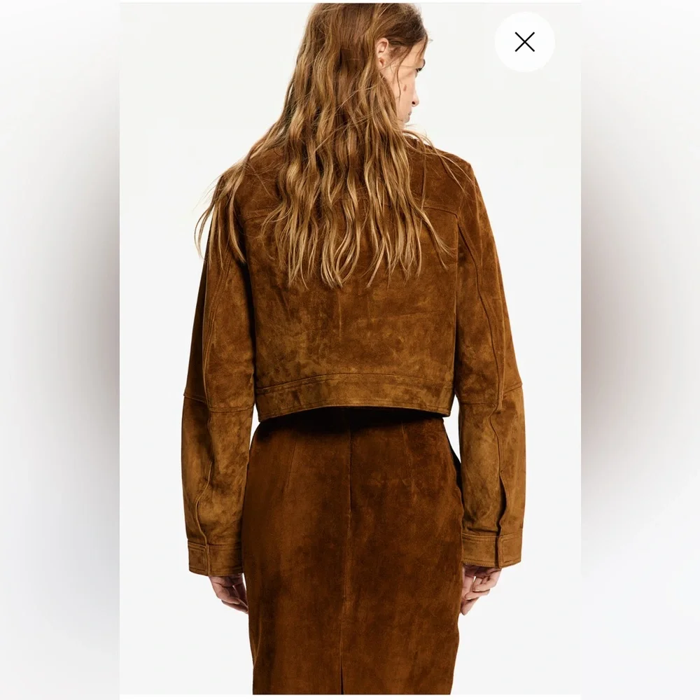 NWT! H&M Brown Suede Leather Jacket - Picture 5 of 16